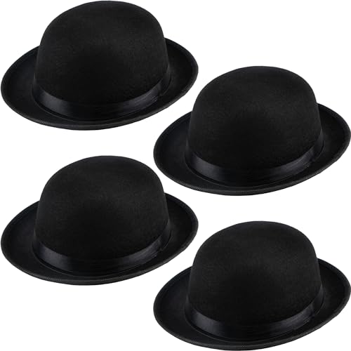 4 Pack Kids Bowler Hats Black Derby Hat Bowler Top Hat Costume Accessories for Child Boys Girls Halloween Party Dress up