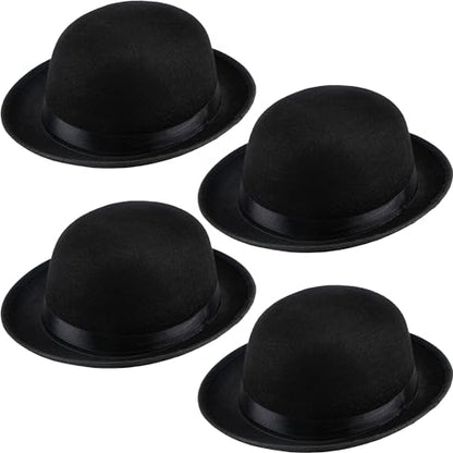 4 Pack Kids Bowler Hats Black Derby Hat Bowler Top Hat Costume Accessories for Child Boys Girls Halloween Party Dress up
