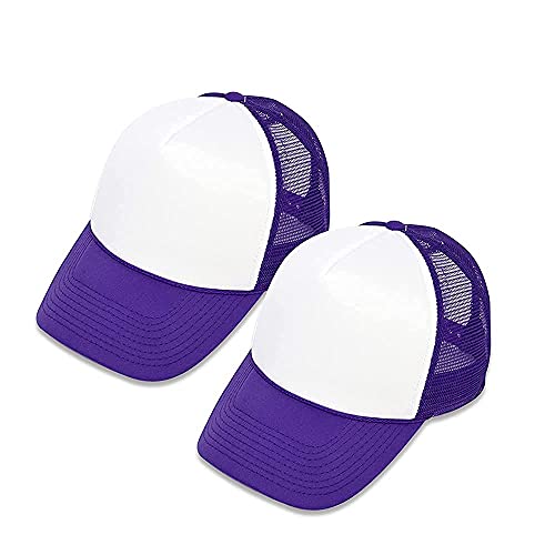 MR.R Sublimation Blanks Polyester Mesh Cap Mesh Hat Two Tone Trucker Summer Mesh Cap with Adjustable Snapback,2pcs per Pack - color: Purple