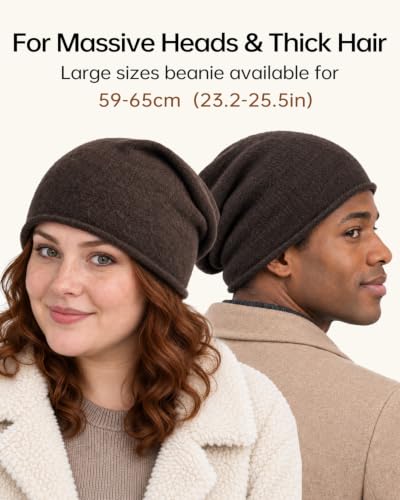 Zylioo XXL Slouchy Beanie for Big Heads Women,Lightweight Stretch Knit Hat - color: Coffee