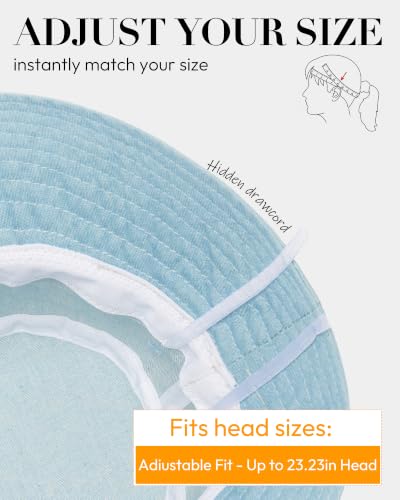 HONGTEYA Bucket Sun Hats for Woman Men Cotton Summer Beach Hat Golf Fishing - color: Light Denim, size: Medium