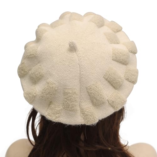 ZLYC Women French Beret Hat Reversible Solid Color Knit Warm Artist Cap - color: Checkered Beige