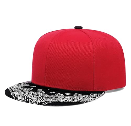 Trucker Hat Fashion Mens Women Snapback Hats - Flat Bill Brim Hat Adjustable Baseball Cap - color: Paisley Red
