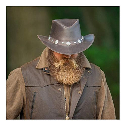 Outback Trading Company Men's 1376 Rawhide UPF 50 Leather Western Hat with Adjustable Chin Cord - size: Small