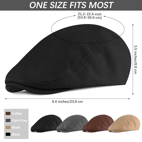 4 Pieces Newsboy Men's Hat Newsboy Cap Flat Cap Soft Stretch Fit Men Cap Cabbie Hunting Cap Ivy Hat for Men Outdoor - color: Dark Grey, Black, Khaki, Coffee
