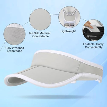 Sun Visor Caps Foldable Brim Adjustable Visor Hats for Women Men - color: Grey+deeppurple G