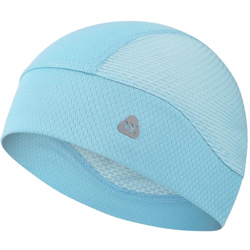 YANIKY Skull Caps for Men, Breathable Mesh Helmet Liner Sport Cooling Skull Caps for Women Sweat Cap Lightweight Cycling Cap - color: Mint Blue