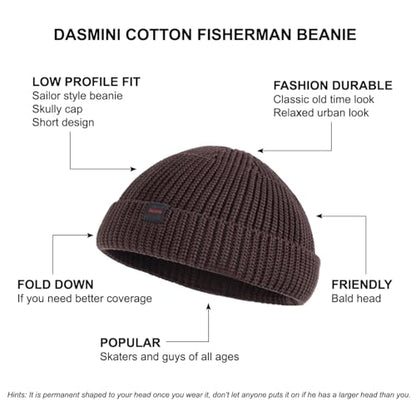 Fisherman Beanie Hats for Men Women,Knit Trawler Skull Cap,Watch Cap,Spring Fall Winter Warm Short Hats - color: (Cotton)-brown-m