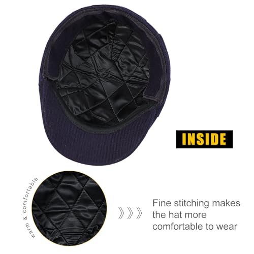 Sumolux Mens Newsboy Cap Winter Beret Hat Cabbie Flat Cap - color: A Navy Blue
