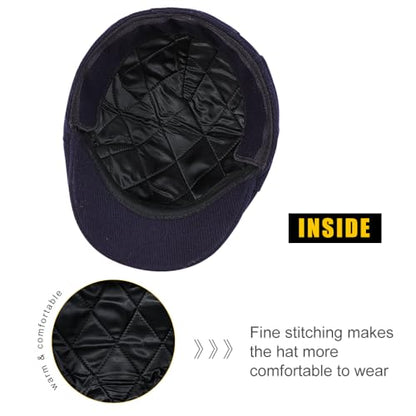 Sumolux Mens Newsboy Cap Winter Beret Hat Cabbie Flat Cap - color: A Navy Blue