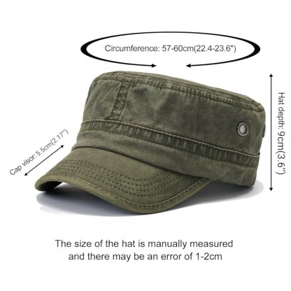 2 Pack Military Caps for Men Women, Washed Cotton Cadet Army Hats - color: Army Green+khaki