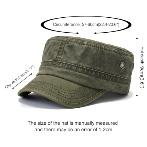 2 Pack Military Caps for Men Women, Washed Cotton Cadet Army Hats - color: Army Green+navy