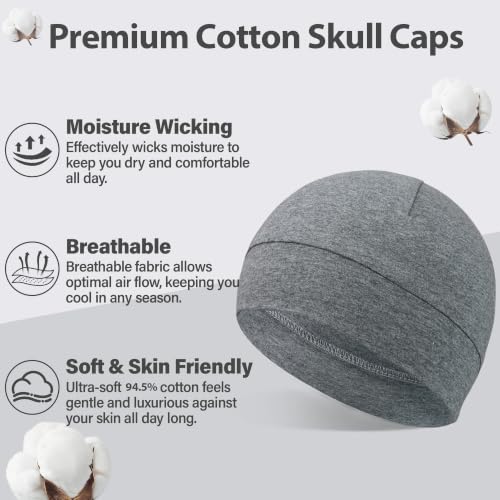 Qearl 3 Pcs Cotton Skull Caps Beanie Sleeping Hats for Men Women Multicolor