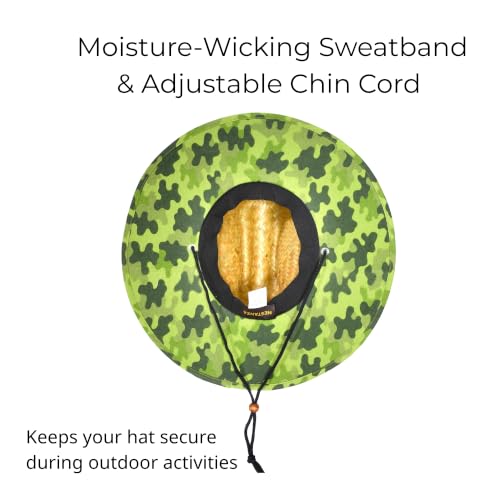 6 Pack Straw Hats – Bulk Wide Brim Lifeguard Sun Hats for Men & Women with Adjustable Chin Strap - color: Natural Straw With Camo Lining