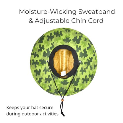 6 Pack Straw Hats – Bulk Wide Brim Lifeguard Sun Hats for Men & Women with Adjustable Chin Strap - color: Natural Straw With Camo Lining