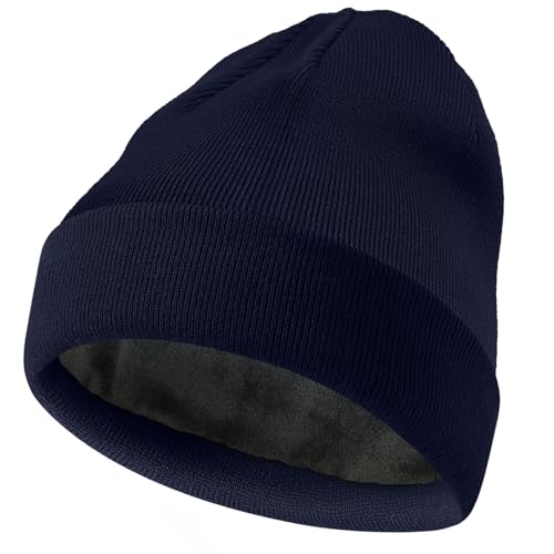 ROYBENS Warm Wool Beanie for Men Women, Thick Fleece Lined Knit Winter Hat - color: 1pcs Navy Blue