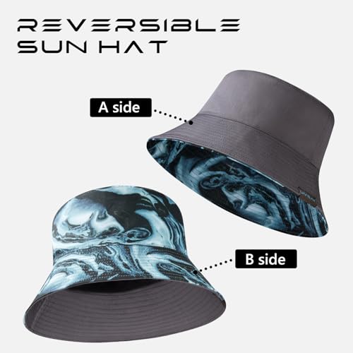 UPF 50+ Reversible Sun Hat - color: Dark Grey/Gray and White Waves, size: Medium