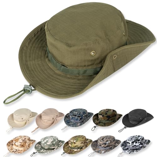 Sun Hats for Men Women Bucket Hat UPF 50+ Boonie Fishing Safari Hat - color: Army Green