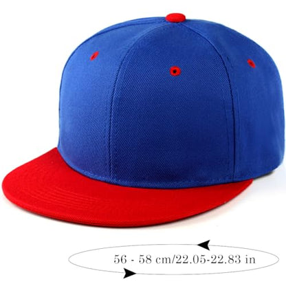 Snapback Hat Flat Bill Visor Hats Adjustable Hip Hop Baseball Cap for Women Men - color: Blue Red