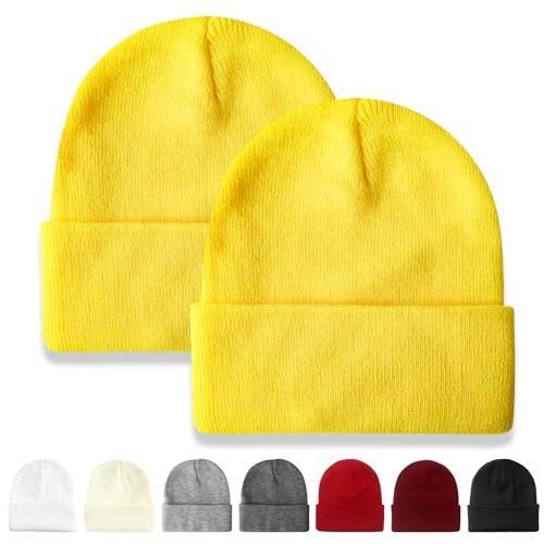 NPQQUAN 2 Packs Beanie for Men Women Winter Hats for Mens Beanie Skull Cap - color: Yellow+yellow
