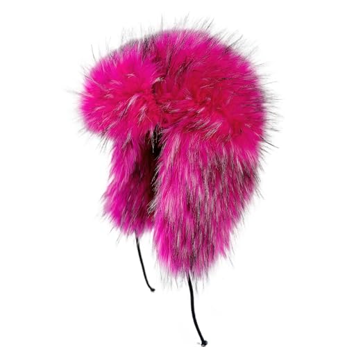 Y2K Faux Fur Russian Hat, Soft, Warm Winter Trapper Hat with Earmuffs for Men and Women - color: Rose