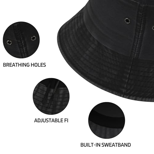 Everyday Bucket Hat – Unisex Lightweight Trendy Cotton Hot Summer Fun Outdoor Vacation Boonie for Men and Women Denim - color: Black