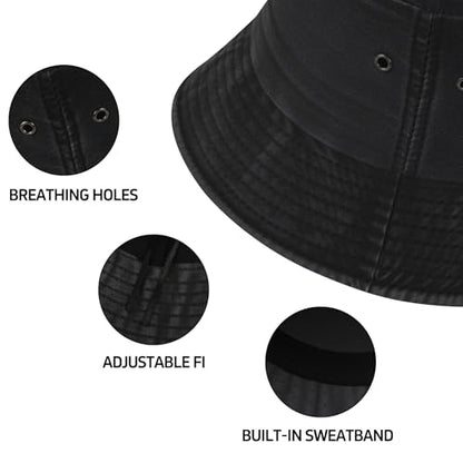 Everyday Bucket Hat – Unisex Lightweight Trendy Cotton Hot Summer Fun Outdoor Vacation Boonie for Men and Women Denim - color: Black