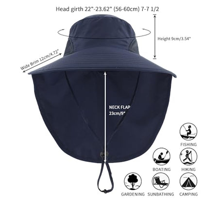 Home Prefer Outdoor UPF50+ Sun Hat Wide Brim Mesh Fishing Hat with Neck Flap - color: Navy Blue