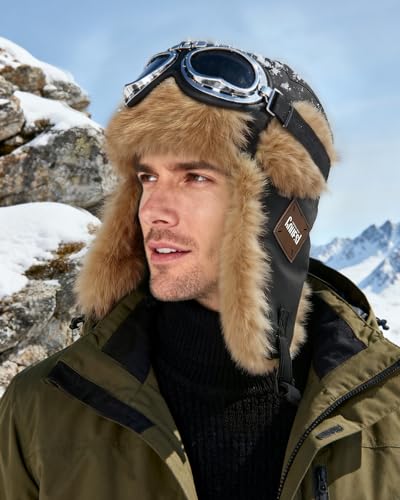 Croogo Faux Fur Trapper Hats with Ear Flaps Aviator Hat for Cold Weather Outdoor Ski Cap Black Ushanka Hat for Men Women - color: Pl2406-black