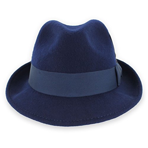 Hats in the Belfry Trilby Men/Women Snap Brim Vintage Dress Fedora Hat 100% Wool - color: Navy, size: Small