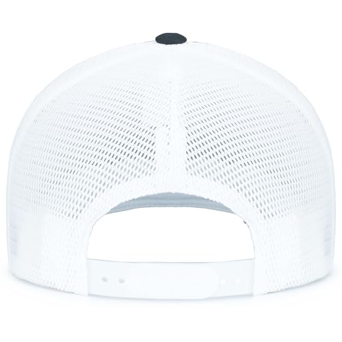 Pacific Headwear Contrast Stitch Trucker Pacflex Snapback Cap - color: Navy/White/Navy