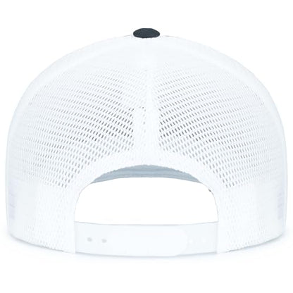 Pacific Headwear Contrast Stitch Trucker Pacflex Snapback Cap - color: Navy/White/Navy