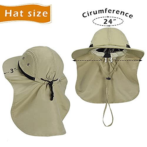 Solaris Small‑Head‑Fit Sun Hat with Neck Flap for Men & Women - color: #4 Khak With Rear Drawstring, size: One Size