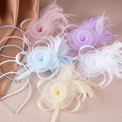 Zinniday Victorian Feather Fascinators Hats - 2025 Derby Attire Headwear with Hairpin,1920s Tea Party Hat for Woman - color: Light Purple
