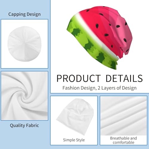 Beanie Hat for Men Women Slouchy Beanie Skull Sleep Cap Soft Lightweight Chemo Hat Stretch Cancer Headwear - color: Watermelon