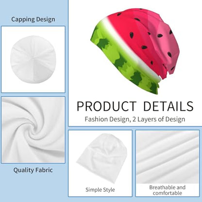 Beanie Hat for Men Women Slouchy Beanie Skull Sleep Cap Soft Lightweight Chemo Hat Stretch Cancer Headwear - color: Watermelon