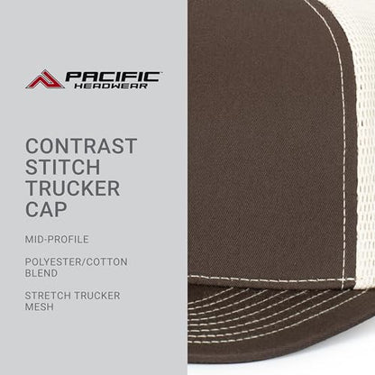 Pacific Headwear Contrast Stitch Trucker Pacflex Snapback Cap - color: Grey Brown/Beige/Grey Brown