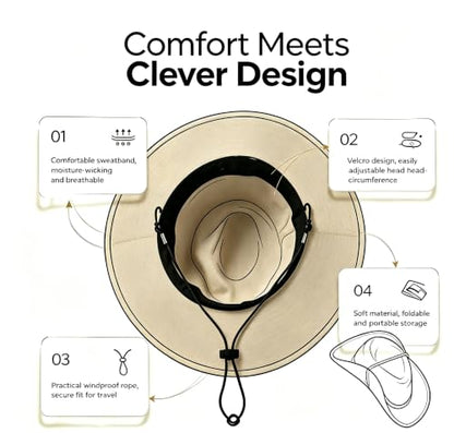 Straw Panama Hat for Men Women, Beach Sun Fedora Hat - color: Khaki-brown