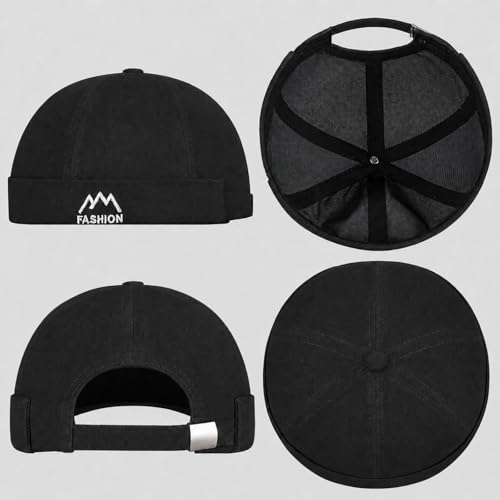 Outdoor Brimless Hat for Men Women, Adjustable Rolled Cuff Skull Cap - color: 1#black