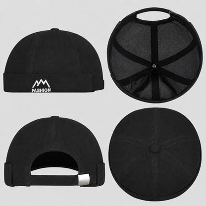 Outdoor Brimless Hat for Men Women, Adjustable Rolled Cuff Skull Cap - color: 1#black