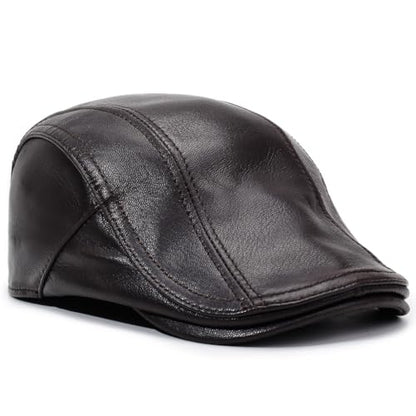 Men's Lambskin Leather Newsboy Flat Cap Gatsby Ivy Cap Driving Hat - color: Brown