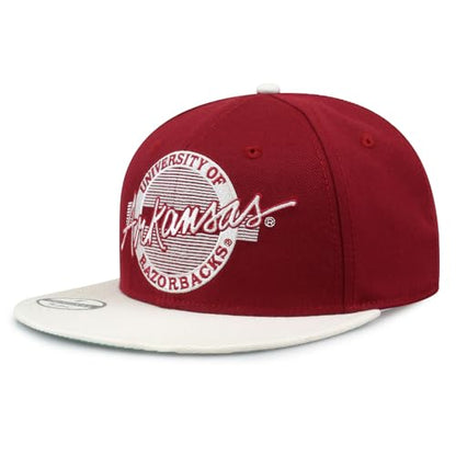 The Game NCAA Licensed, Arkansas Razorbacks Flat Brim Snapback Hat - color: Red/Circle