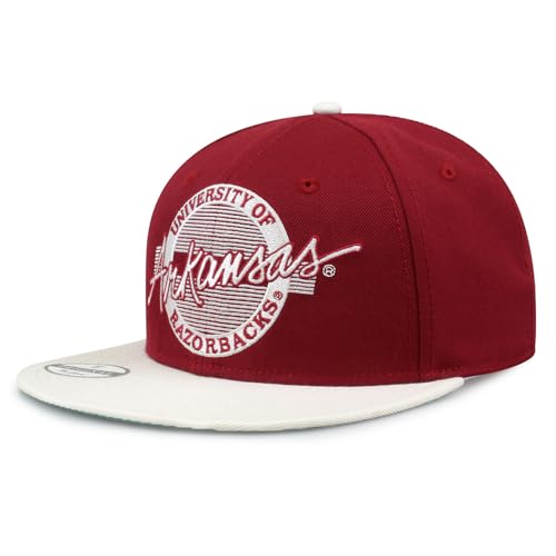 The Game NCAA Licensed, Arkansas Razorbacks Flat Brim Snapback Hat - color: Red/Circle