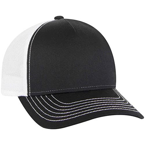 The Vintage Year Plain Cotton Structured Mesh Adjustable Trucker Sports Baseball Cap - color: Black/Black/White