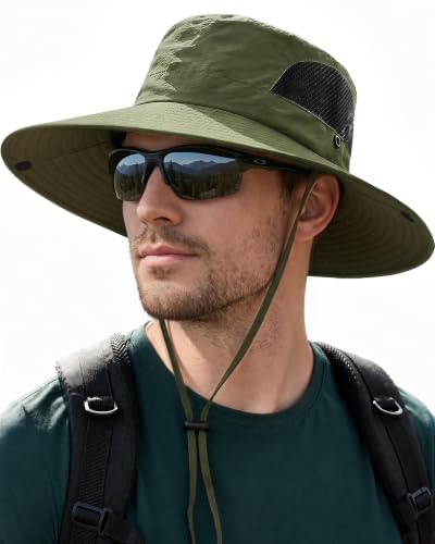 Sun Hats for Men Women UV Sun Protection Waterproof Wide Brim Bucket Hat - color: Armygreen