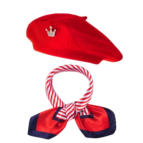choyaxo 3pcs French Beret Hat Set Costume Accessories Set Including Beret Hat Scarf Crown Pin for Women French Themed Party - style: Romantic Style