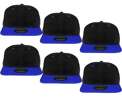 Gelante Plain Blank Flat Brim Adjustable Snapback Baseball Caps LOT 6 Pack - color: Black/Royal