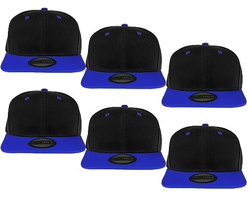 Gelante Plain Blank Flat Brim Adjustable Snapback Baseball Caps LOT 6 Pack - color: Black/Royal