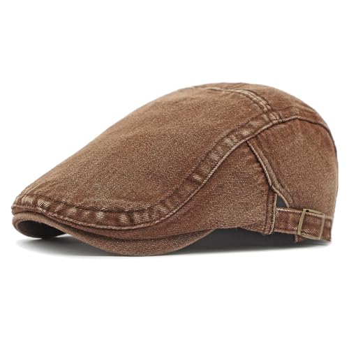 Cotton Newsboy Cap,Breathable Ivy Gatsby Cabbie Beret Hat for Men's Women Driving Hunting Golf - color: Denim Brown