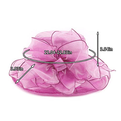 Haoohu Women's Church Derby Hat Wide Brim Bow Bucket Hat Wedding Dress Hat Fascinator Bridal Tea Party Hat - color: H-rose Red